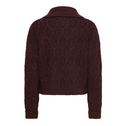 Only Casaco Freja Cable Zip Highneck Knt Decadent Chocolate Silver Zip