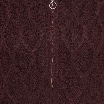 Only Casaco Freja Cable Zip Highneck Knt Decadent Chocolate Silver Zip