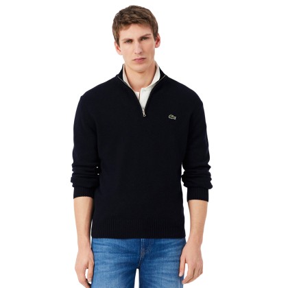 Lacoste Camisola Half-zip Carded Wool Navy Blue